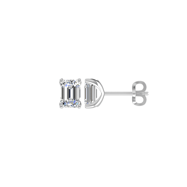 4 PRONG SMOUTH EDGE 0.25 CARAT EMERALD CUT DIAMOND EARRING