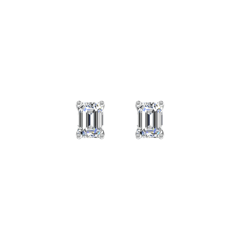 4 PRONG SMOUTH EDGE 0.25 CARAT EMERALD CUT DIAMOND EARRING