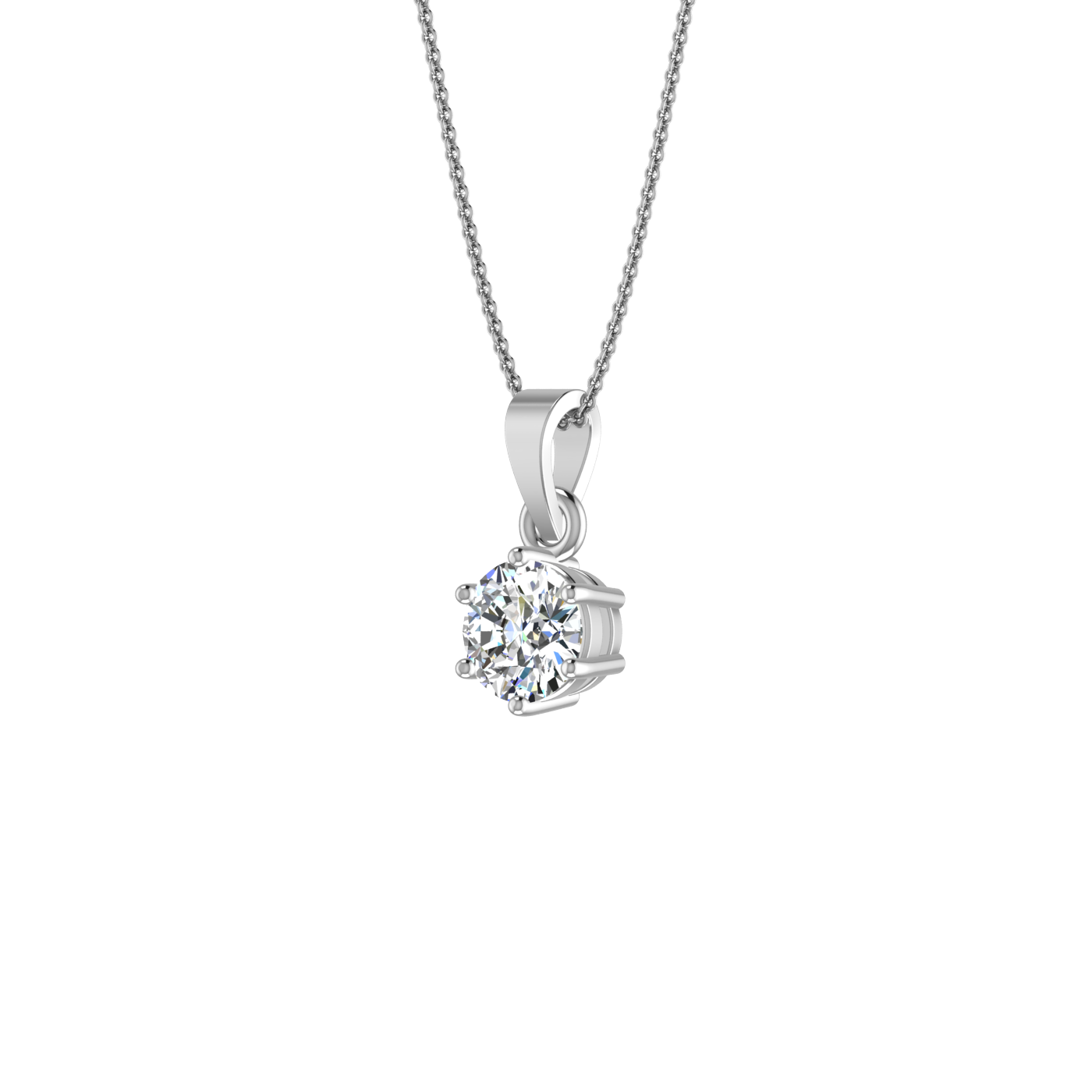 6 Prong Basket Round Lab Created Diamond Solitaire Necklace