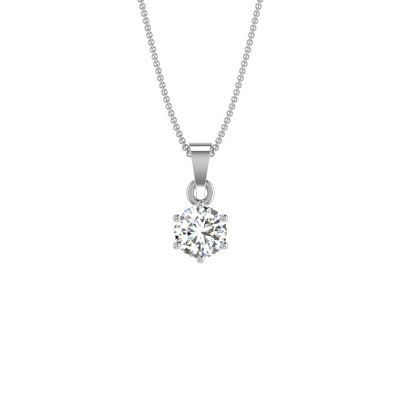 6 Prong Basket Round Lab Created Diamond Solitaire Necklace