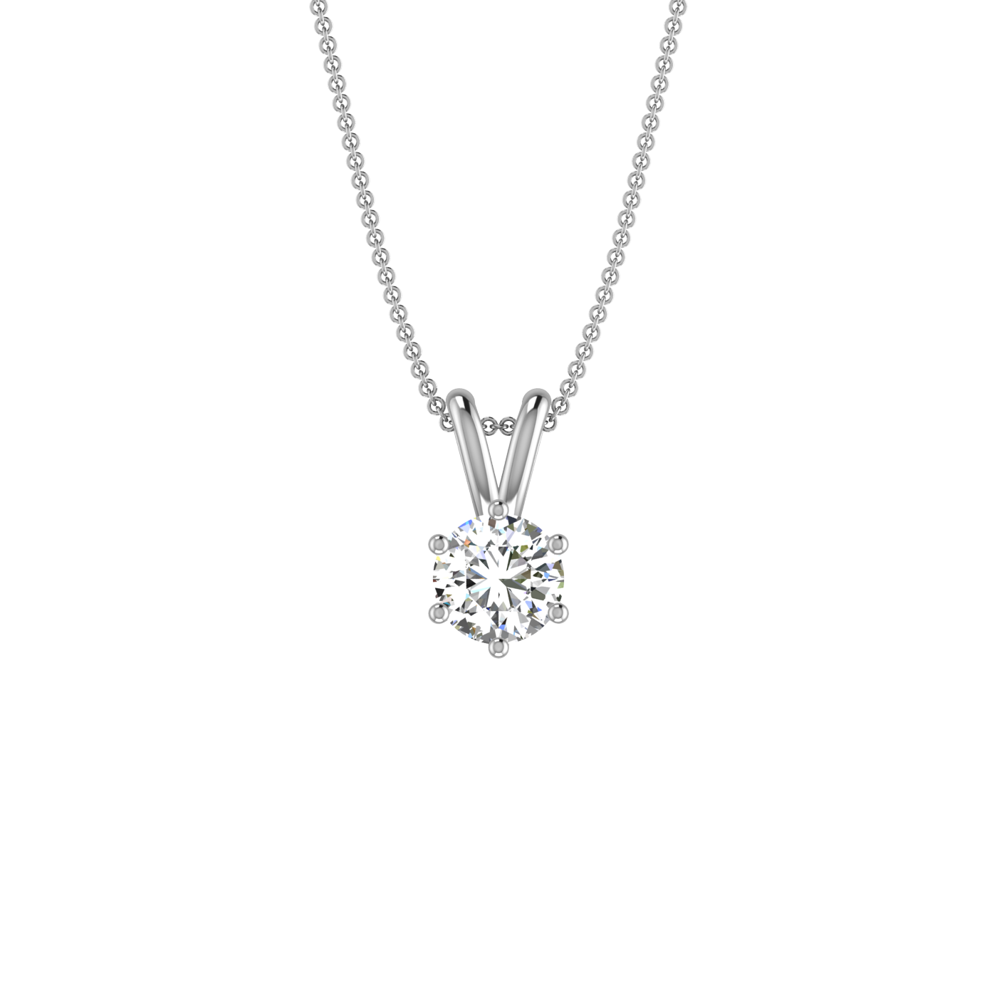 6 Prong Basket Round Diamond Solitaire Necklace