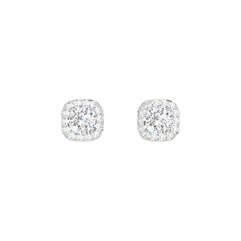 BEZEL BASKET HOLA DESIGN CUSHION DIAMOND SOLITAIRE EARRING