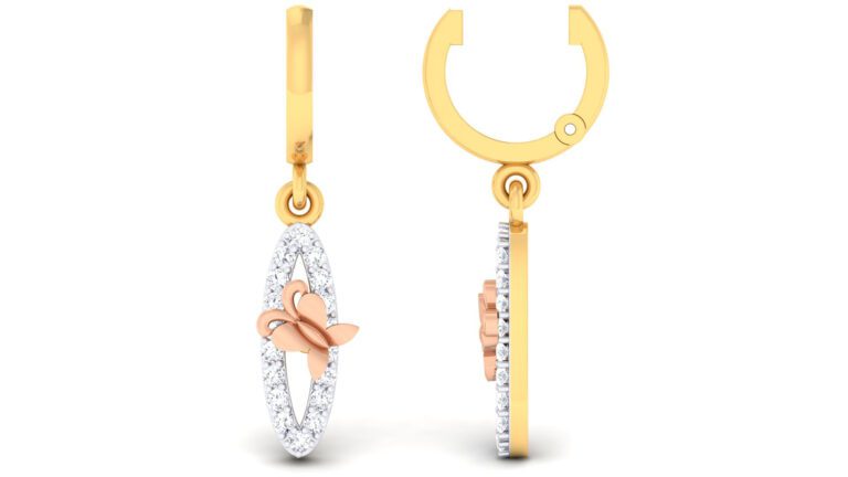 SHARP LONG OVAL SHAPE BUTTERFLY GOLD DIAMOND PENDANT SET