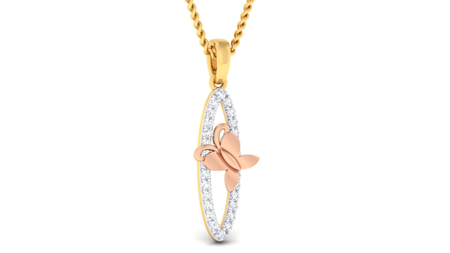 SHARP LONG OVAL SHAPE BUTTERFLY GOLD DIAMOND PENDANT SET
