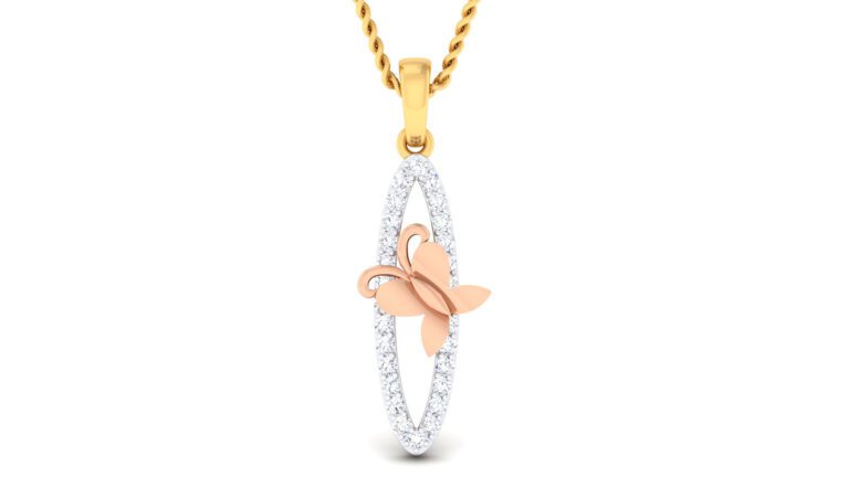 SHARP LONG OVAL SHAPE BUTTERFLY GOLD DIAMOND PENDANT SET