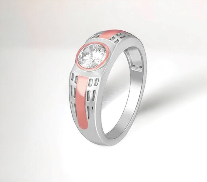 ROSE PLATED SOLITAIRE 925 SILVER RING