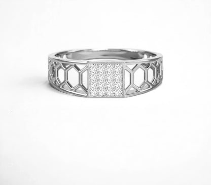 HEXAGON NET SHAPE 925 SILVER MEN DIAMOND RING