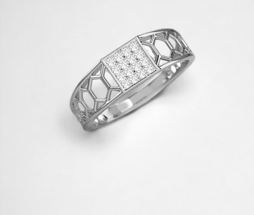 HEXAGON NET SHAPE 925 SILVER MEN DIAMOND RING