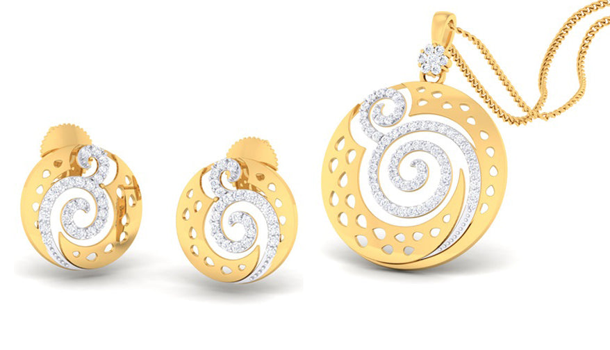 YELLOW GOLD CURL DIAMOND PENDANT SET