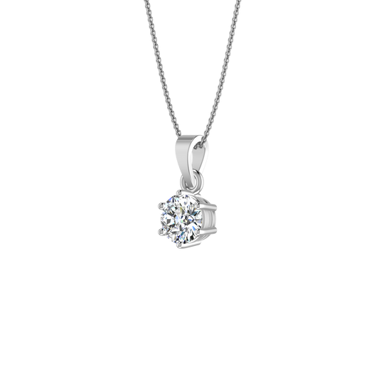 6 Prong Basket Round Lab Created Diamond Solitaire Necklace