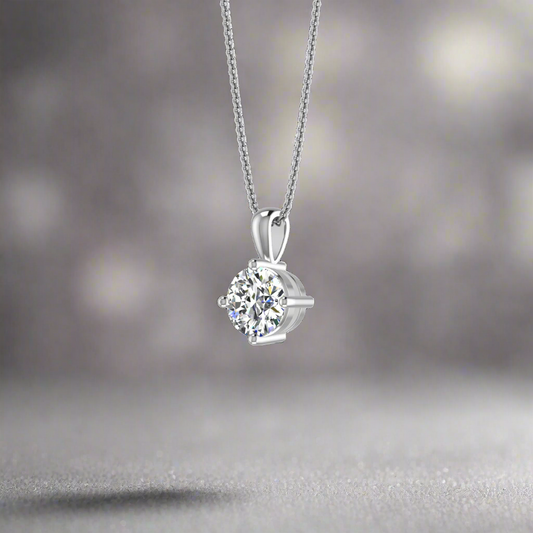 1 CARAT 4 Prong Basket Round Lab Created Diamond Solitaire Necklace