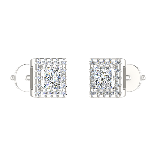 PRINCESS CUT DIAMOND WITH BEZEL BASKET SETTING EARRING