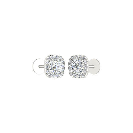 BEZEL BASKET HOLA DESIGN CUSHION DIAMOND SOLITAIRE EARRING