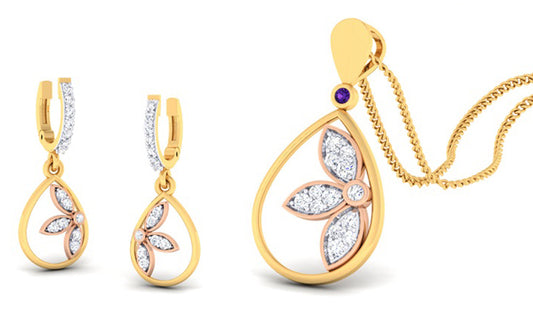 PEAR DROP WITH LEAF DIAMOND PENDANT SET