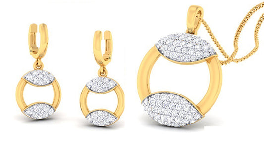 925 SILVER GOLD PLATED ROUND SHAPE DIAMOND PENDANT SET