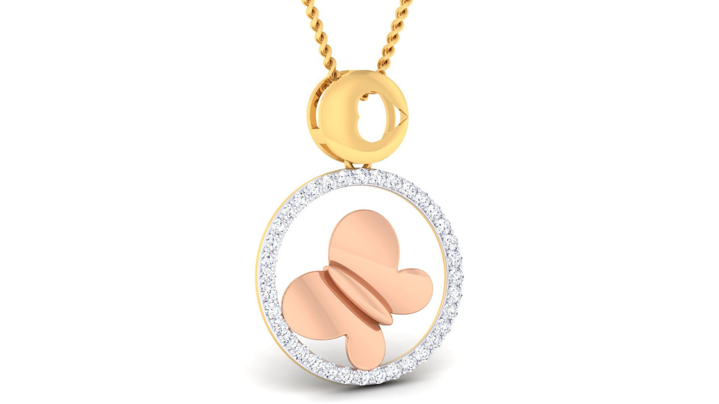 BEAUTIFUL BUTERFLY ROUND GOLD PENDANT SET