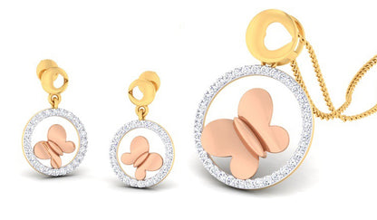 BEAUTIFUL BUTERFLY ROUND GOLD PENDANT SET