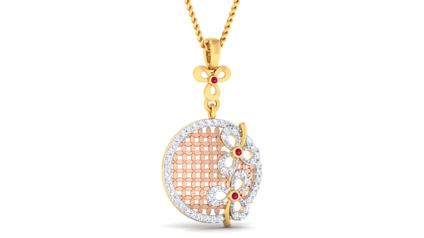 BEAUTIFUL NET OF LEAF DIAMOND GOLD PENDANT SET