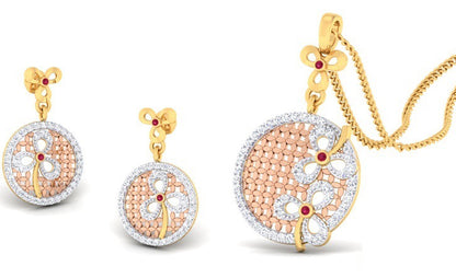 BEAUTIFUL NET OF LEAF DIAMOND GOLD PENDANT SET