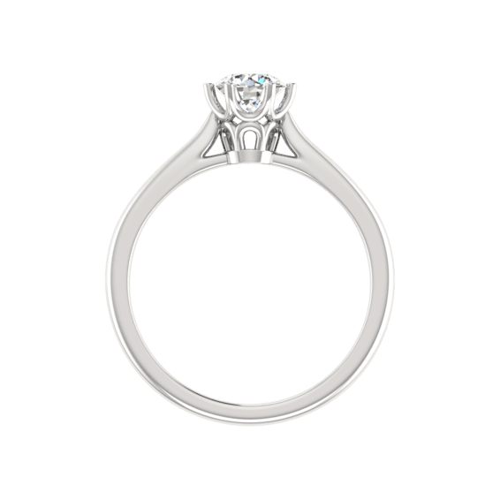 Six Prong Cathedral Basket Engagement Ring with Round Cut Diamond in 14KT  White Gold | With Clarity